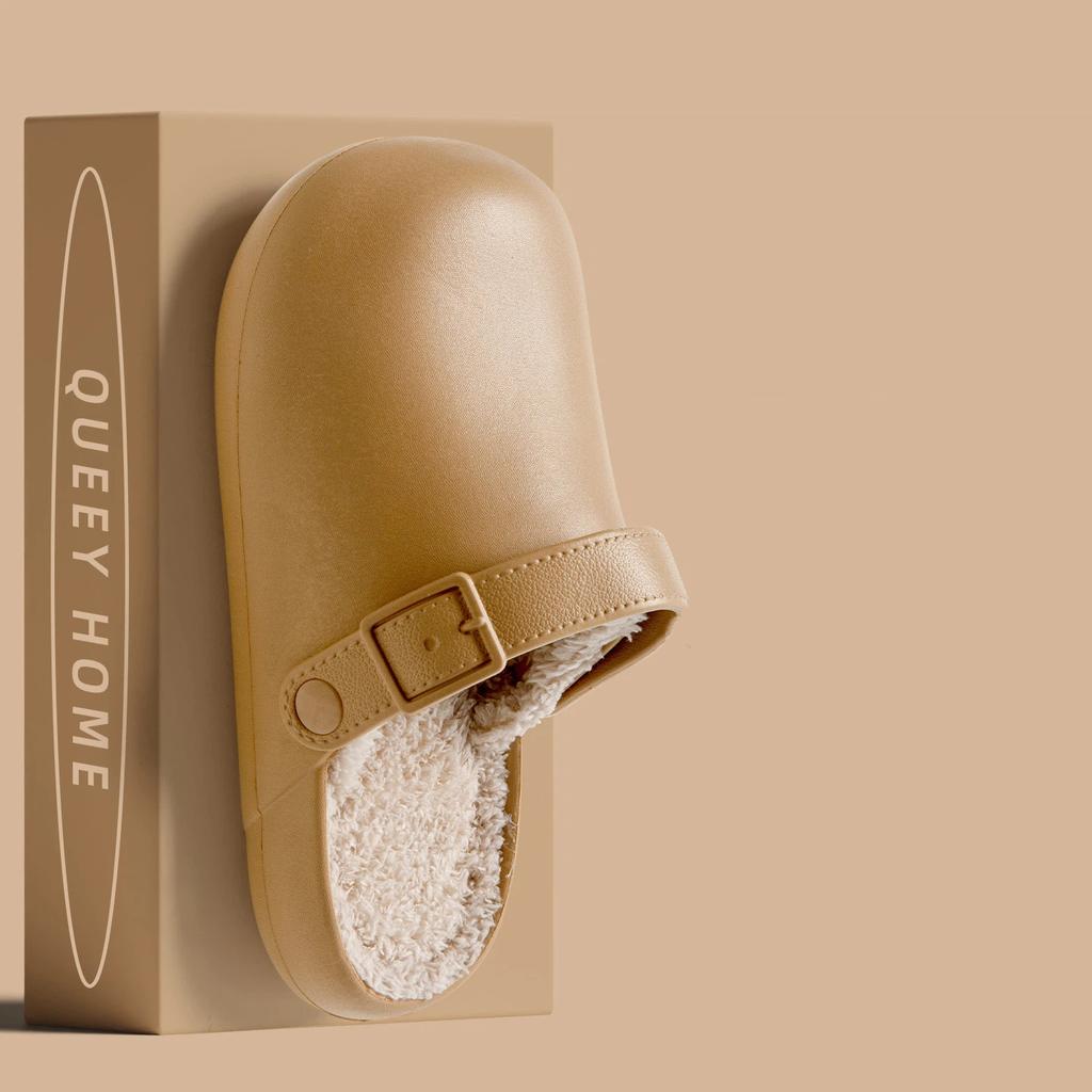 Waterproof Cotton Slippers For Women And Men Minimalist Closed Toe Indoor Home Slippers Couples Non-Slip Warm Cotton Shoes For Winter House Use