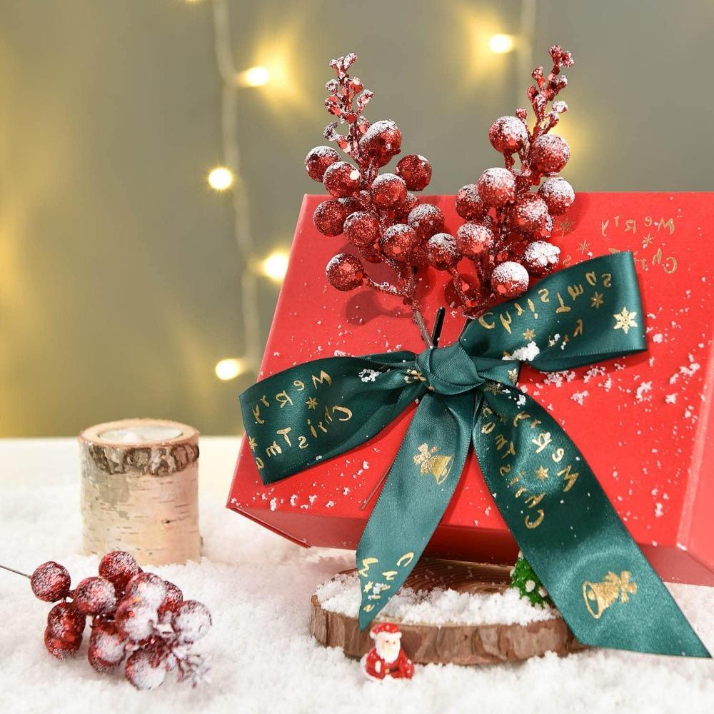 16 Pack Christmas Glitter Berries Stems, 8" Artificial Christmas Picks Snowy Berry Stems for Christmas Tree Ornaments, DIY Xmas Wreath, Crafts,Holiday