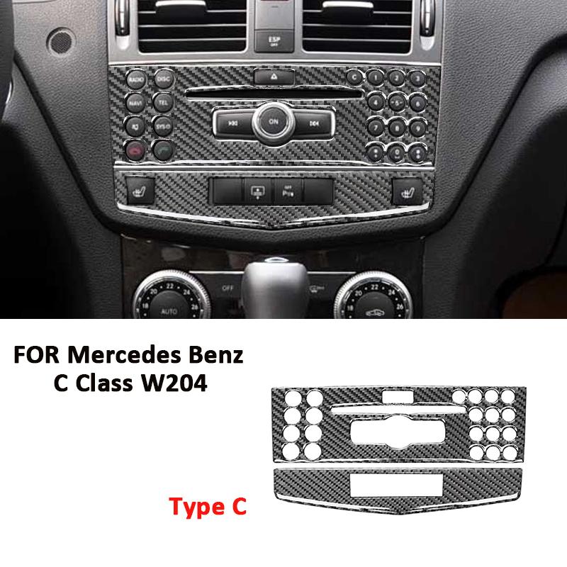 For Mercedes Benz C Class W204 2007-2014 Carbon Fiber Car Multimedia CD Control Panel Trim Cover Interior Decoration Sticker