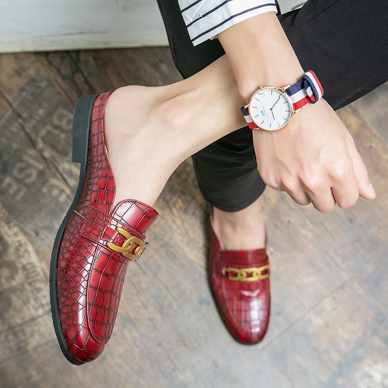Summer Fashion Men's Crocodile Pattern Baotou Slippers New Youth Outwear Comfortable Half Slippers Lazy Shoes Men Leather Shoes