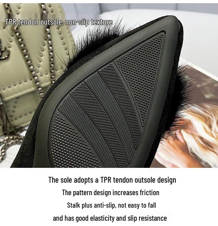 Women's Fashionable Furry Stiletto Heels - Comfortable, Versatile, Pointed-Toe High Heels for Autumn/Winter.