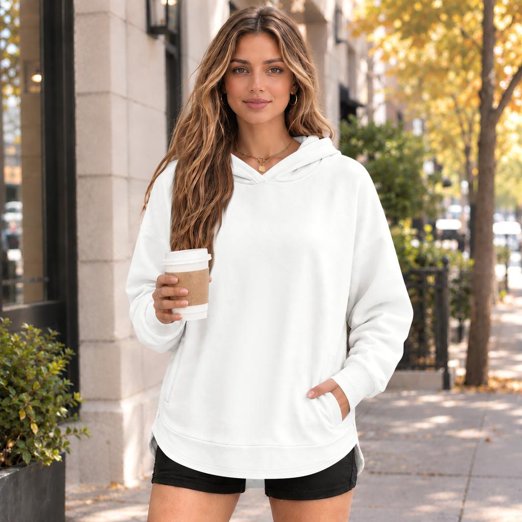 Damen Kapuzenpullover mit Taschen, Langarm Locker Geschnittenes Oberteil für den Alltag