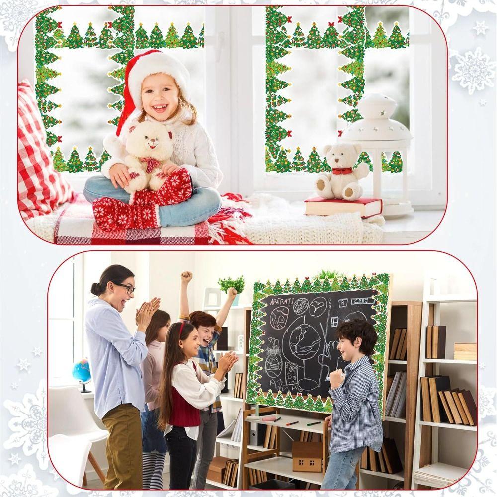 Self-Adhesive Border Decorative Sticker Christmas Tree Penguin Poster Border Stickers DIY Paper Black Board Decorative Stickers