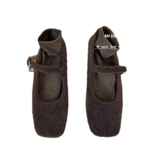 Soft Wool Version~ Autumn and Winter New Plush Woolen Single Shoes Women's Flat Korean Version Versatile Square Head with Mary Jane Shoes