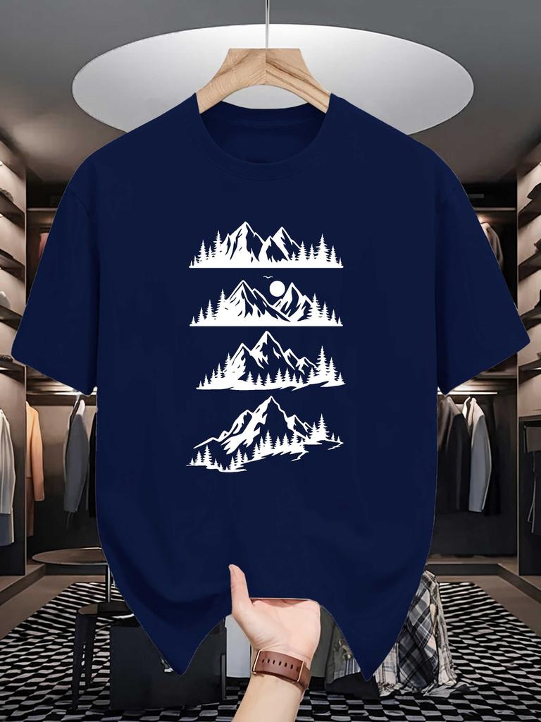 Unisex Crew Neck Tee Mountain Forest Nature Graphic Print Soft Cotton Loose Breathable Short Sleeve Summer Casual Street Tops