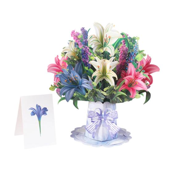 3D Pop-Up Blumenstrauß Grußkarte Sonnenblume Lilie Tulpe Nelke Blumenstrauß Karte für Muttertag Lehrertag Abschluss Jahrestag Geburtstag