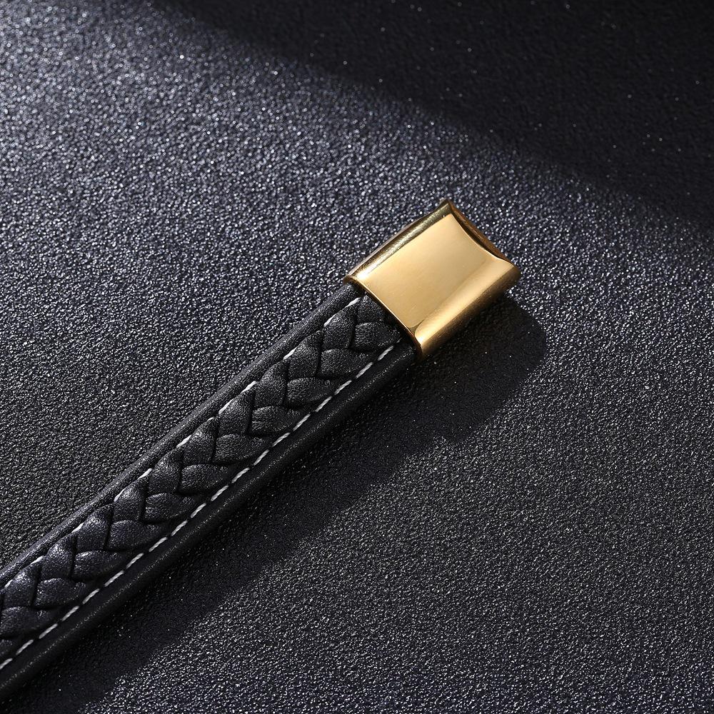 Men's Multi-layer Leather and Gold Stainless Steel Punk Bracelet