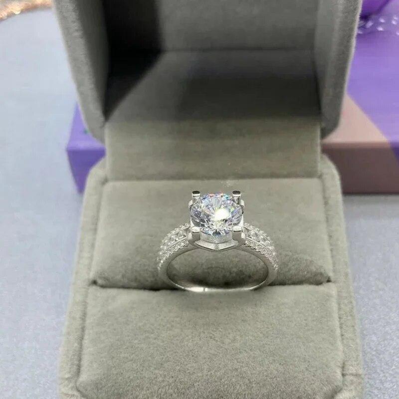 Anillo de Boda de Diamante Moissanita de 2 Quilates Para Mujer Banda de Plata de Ley 925 Anillos para el Dedo Joyería Fina con Certificado