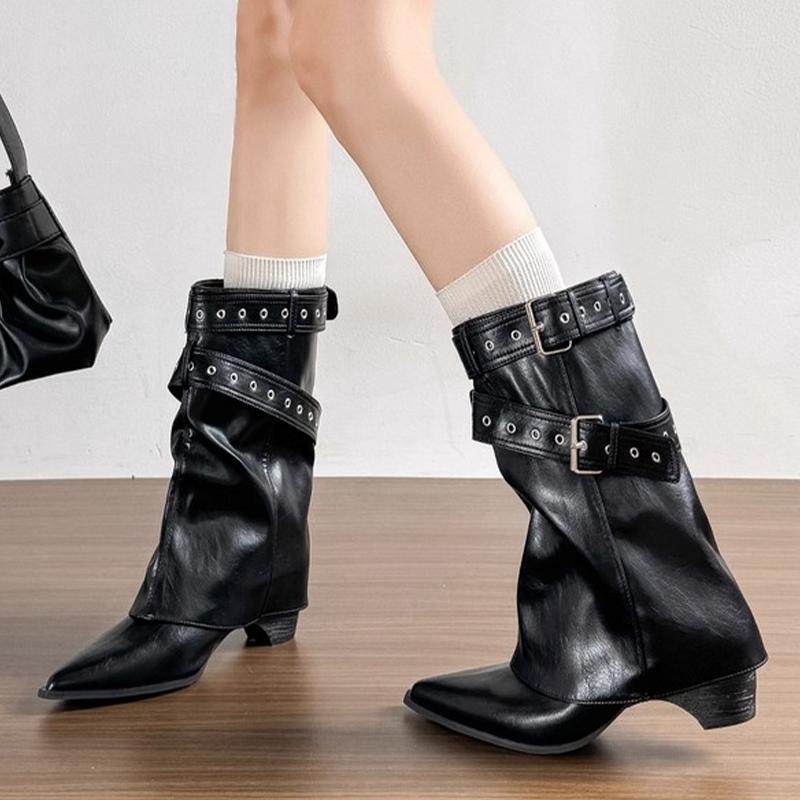 

Pointed Toe Women s Boots Mid Heels Designer Mid Calf Shoes Fashion Pumps Gothic Boots New Trend Walking Mujer De Botas 39