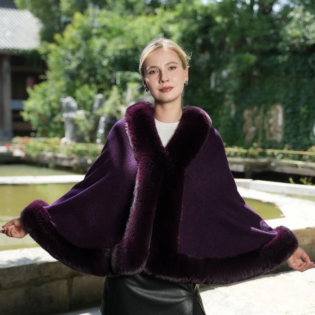 Autumn and Winter New Thick Knitted Cloak Cheongsam Solid Color Versatile Wool Shawl Warm Evening Dress Outer Cloak