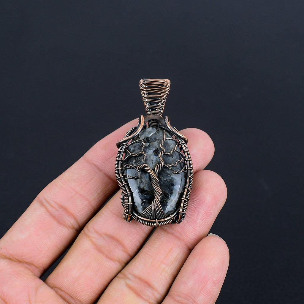 Larvikite Pendant, 999 Copper Wire Wrapped Pendant Gemstone Jewelry, Handmade Pendant Amazing Jewelry, Gift For Her