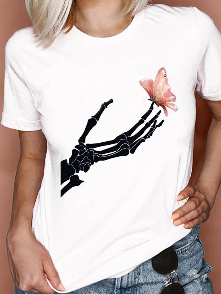 Women T Shirts Cartoon Bee Floral Queen Fashion Print Female Graphic T Top Female 90S Clothing Short Sleeve Shirt Tee T-Shirt