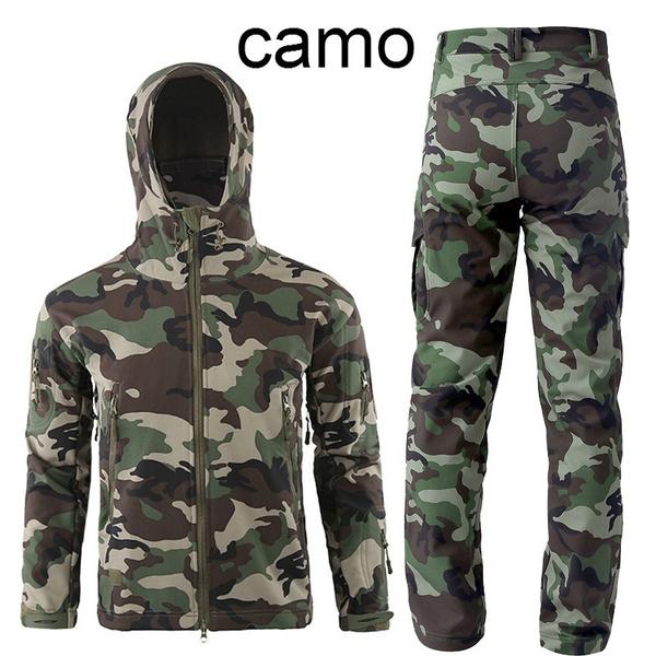 New TAD Tactical Soft Shell Jacket + Pants Camouflage Outdoor Men Army Sport Hunting Camping Waterproof Windbreaker Set