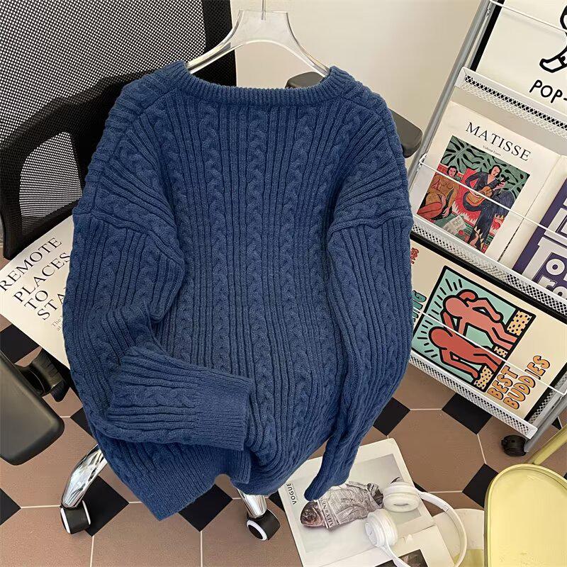 2025 Men's Thick V-Neck Cable Knit Loose Casual Sweater for Autumn