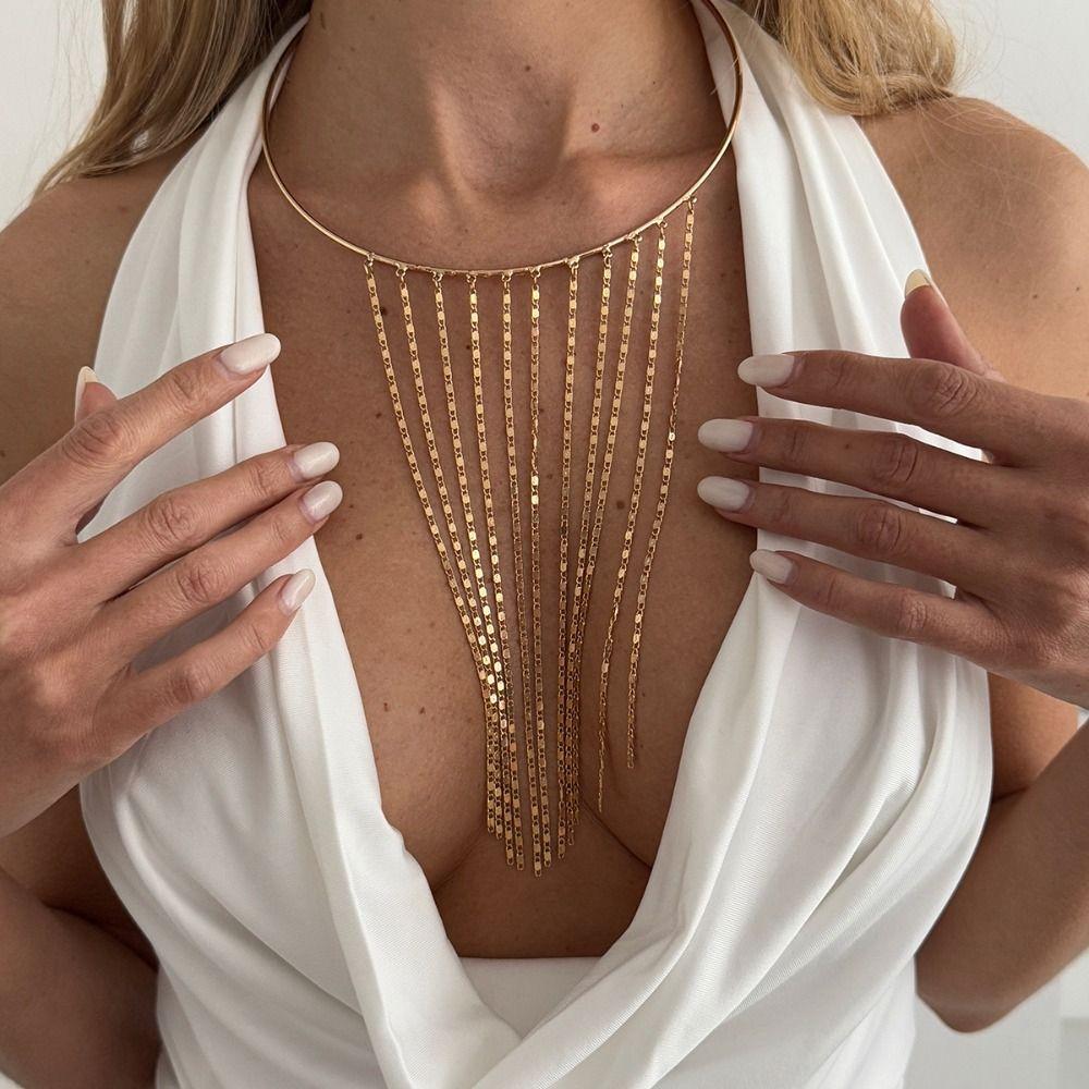 Gold Tassel Necklace Bohemian Gold Jewelry Fashion Metal Chain Choker  Girls