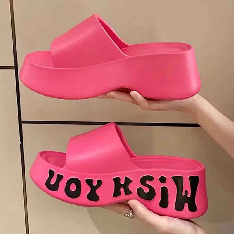 Fashion New Fashion EVA Platform Slippers for Women 2025 Summer Letter Print Wedge Heel Sandals Woman Thick Bottom Non Slip Beach Slides
