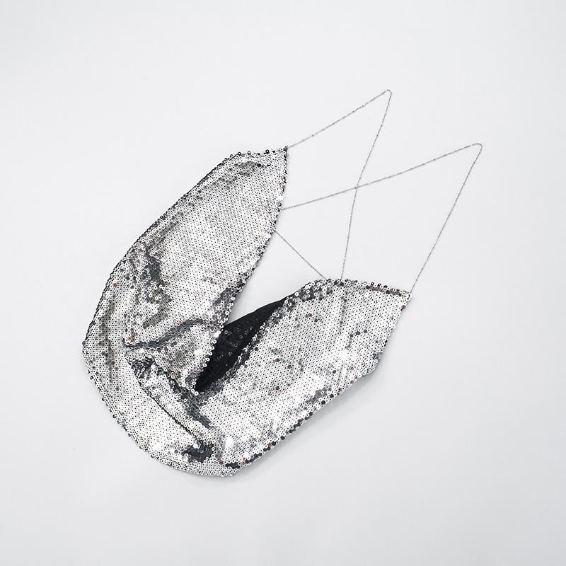 European & American Women's Sequin Chain Spaghetti Strap Open-Back Swing Neck Top