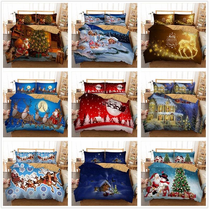 Luxurious Father Christmas Duvet Cover Pillow Cases Santa Claus Quilt Cover Bedding Set
