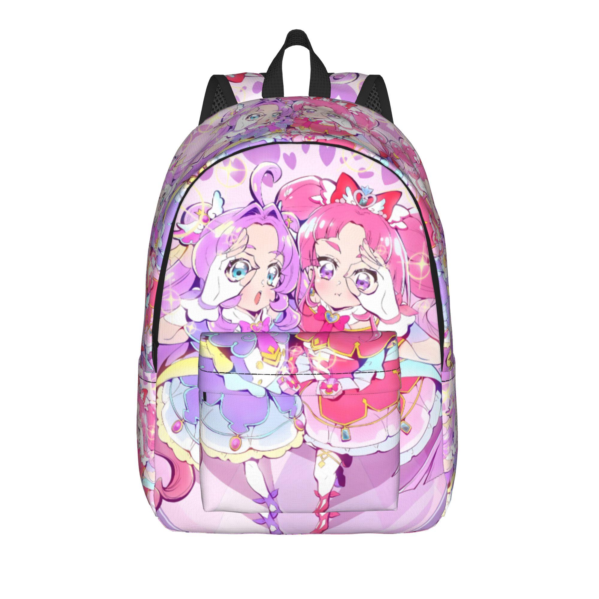 Sac à dos Pretty Cure Mode Mochilas Quotidien Lycée Rétro Lavable Rucksack (as the picture,16 inches) pink
