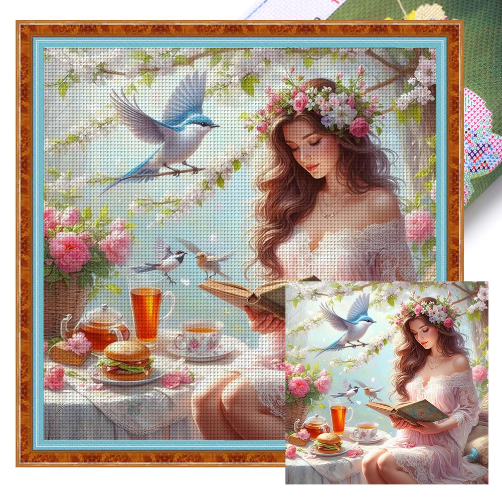 Πλήρες κέντημα Οικολογικό βαμβακερό νήμα 11CT Printed Girl Cross Stitch Kit Art