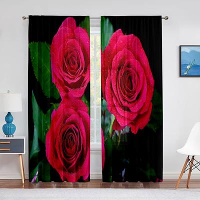 Tende Trasparenti con Rosa Rossa in Fiore su Sfondo Nero per Soggiorno Camera da Letto Cucina Chiffon Tulle Tende Decorazione Casa Hotel Caffè