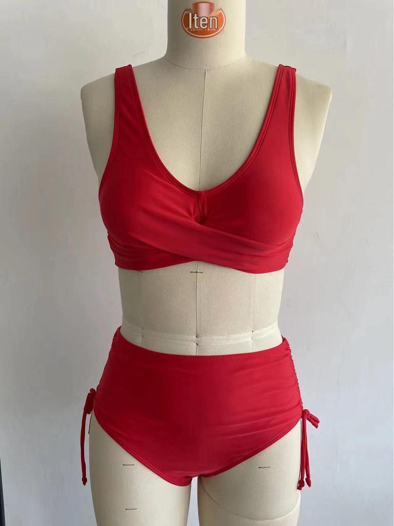 Solid Color European and American Two-Piece Bikini Swimwear Set