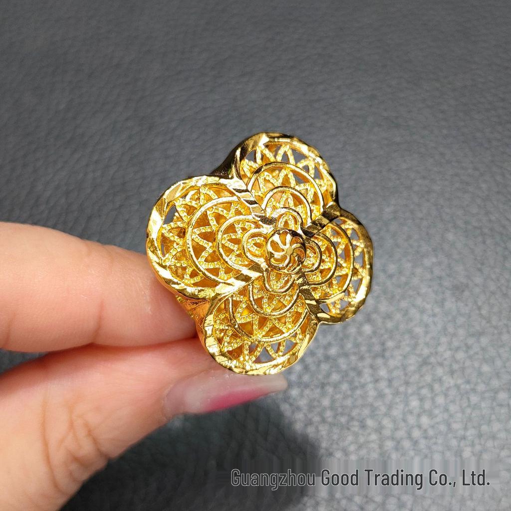 Dubai 24k Gold Filigree Flower Ring - Women's Wedding Jewelry for Global Elegance