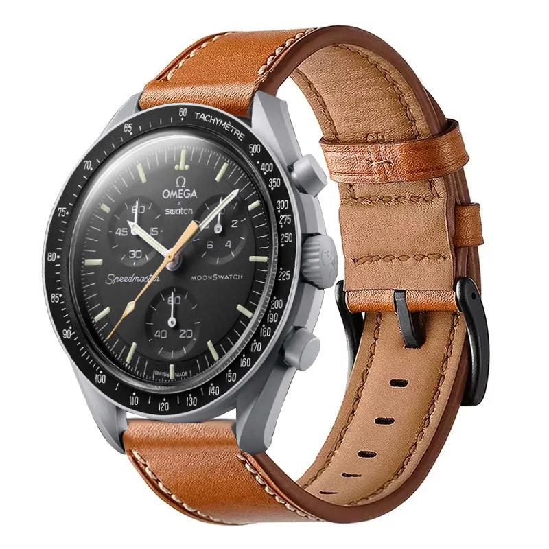 

Винтажный кожаный ремешок для совместной модели Omega X Swatch MoonSwatch Classic браслет на запястье для ремешка для часов MoonSwatch аксессуары Correa 20mm коричневый