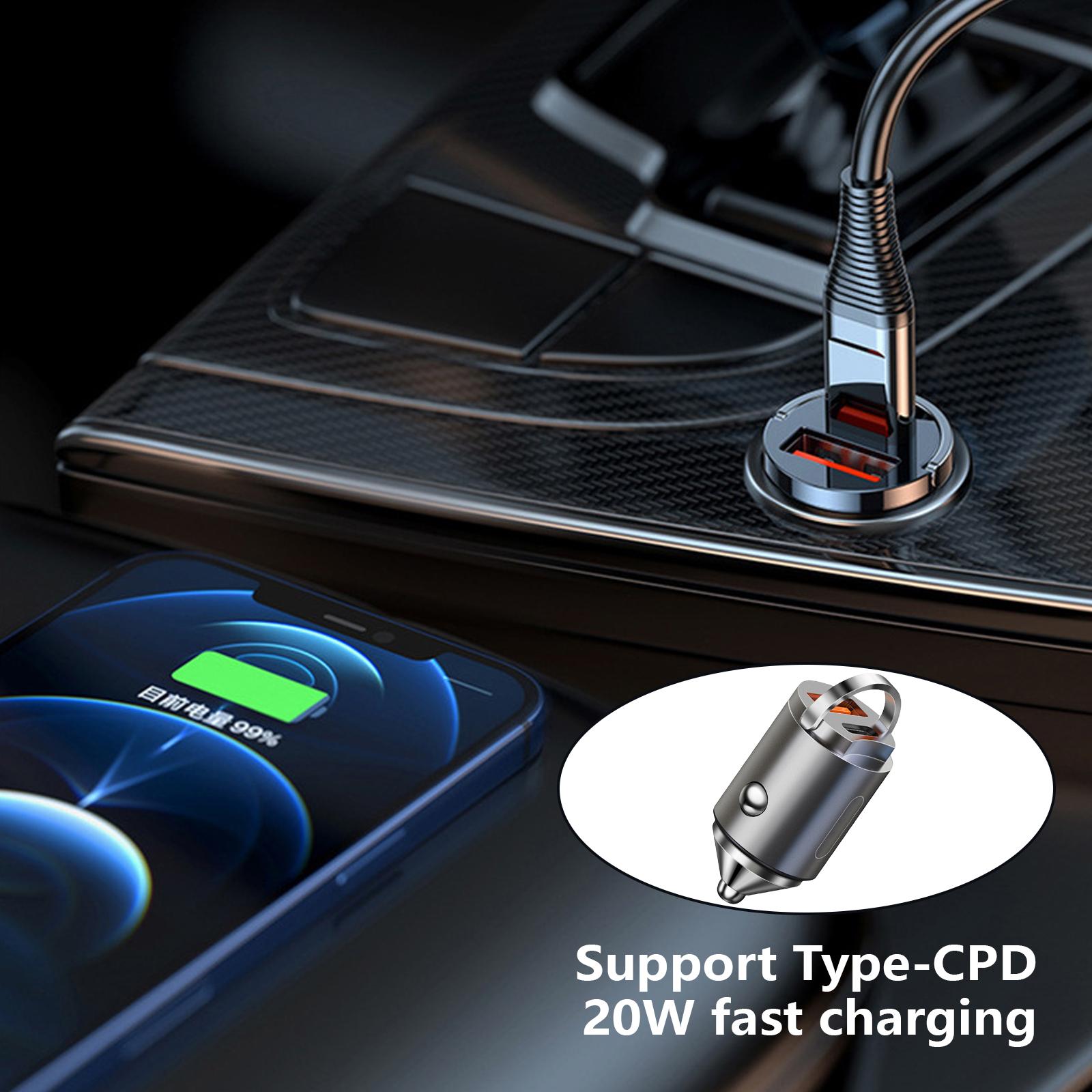 

Автомобильное зарядное устройство USB C 20 Вт Адаптеры для прикуривателя USB-зарядное устройство PD20W&QC3.0 Автомобильное зарядное устройство для телефона 2 порта Адаптеры для быстрой зарядки серый