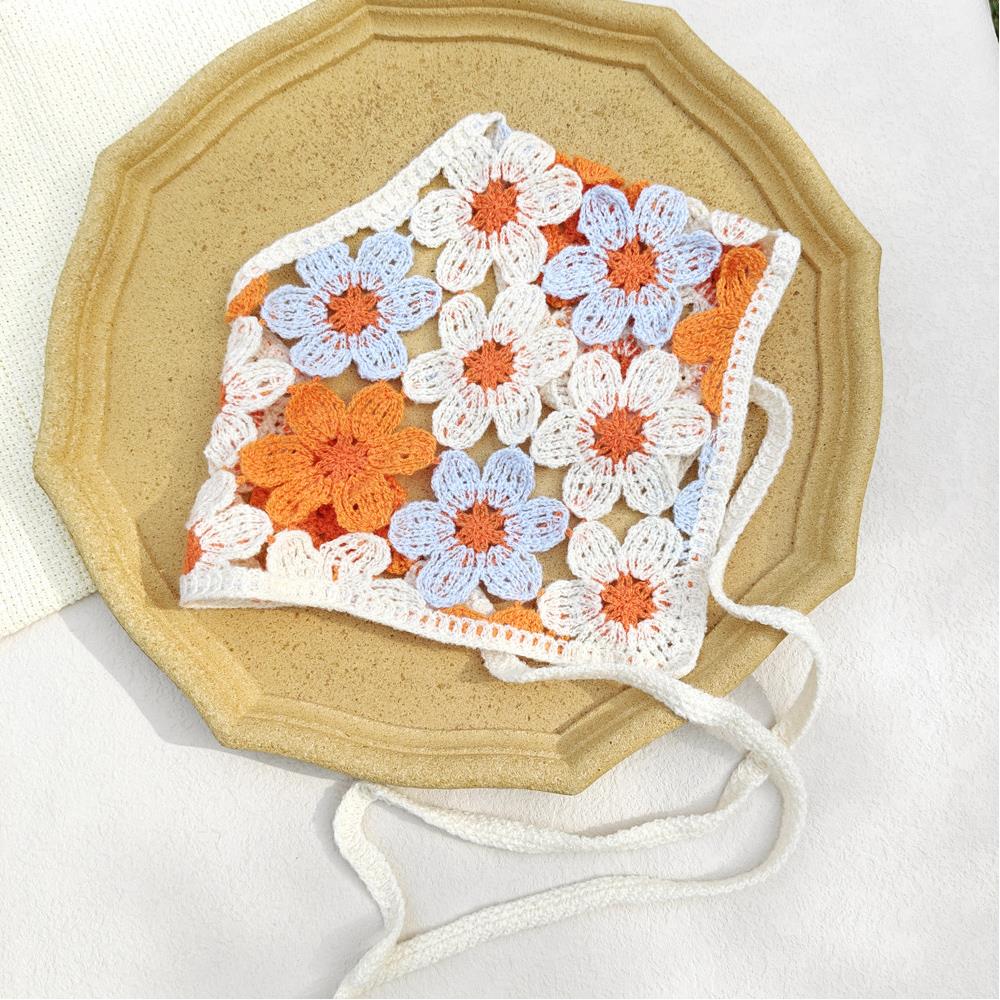 

Knitting Half Skirt Butt Curtain Knitted Floral Hair Scarf Crochet Items Hollow Triangle Headband Towel Sweet Hair Accessories One Size помаранчевий