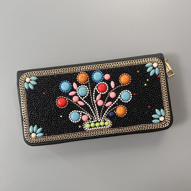 Ręcznie robiona etniczna retro kopertówka: Koraliki Ryżowe Kosmetyczka Wieczorowa na Zamek Błyskawiczny i do Przechowywania