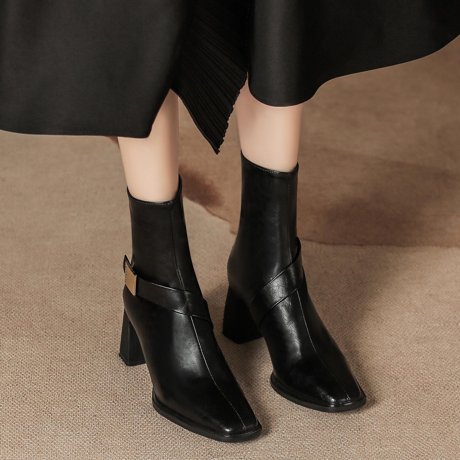 

H9537-2 short boots women s 2025 new autumn and winter British style Martin boots thick heel rear zipper thin fashion single boots 35