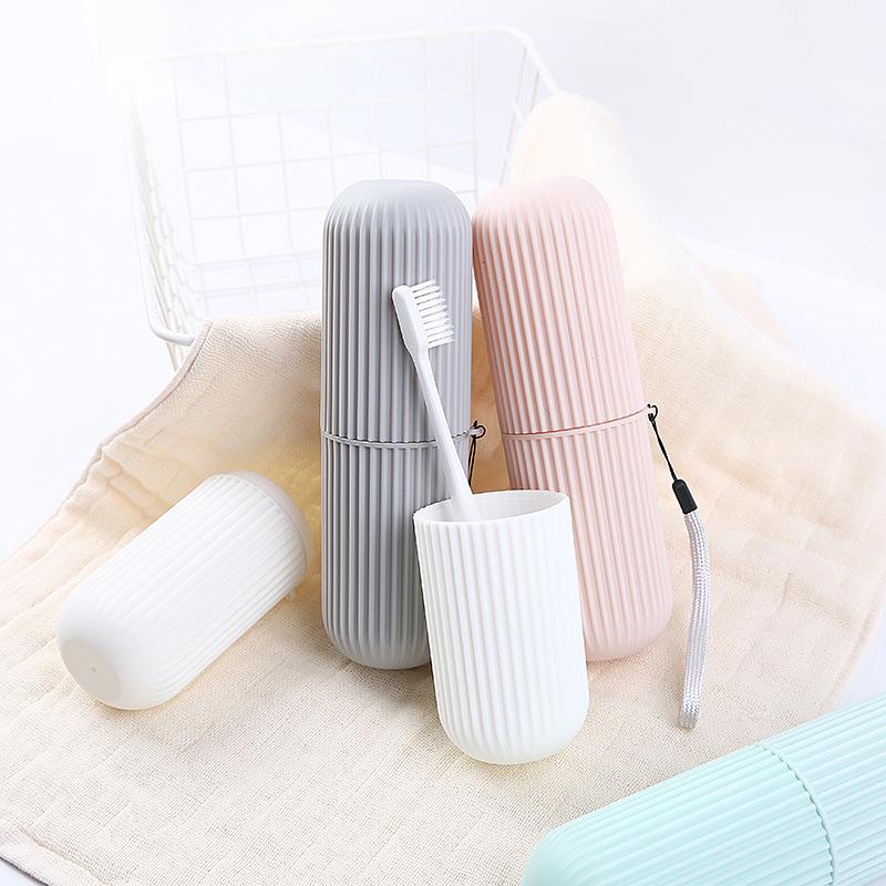 Portable Striped Toothbrush & Gargle Cup Set with Lid