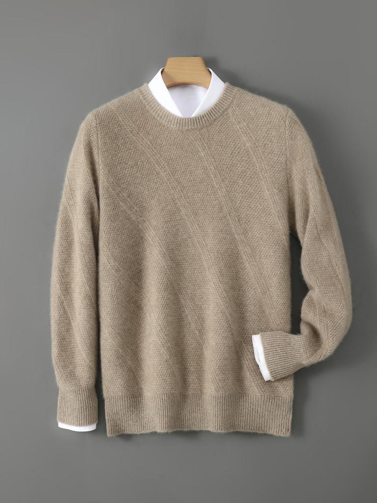 Men's High-Grade 100% Wool Round Neck Sweater - New Thick Knitwear for Autumn & Winter, Versatile Business Casual Style