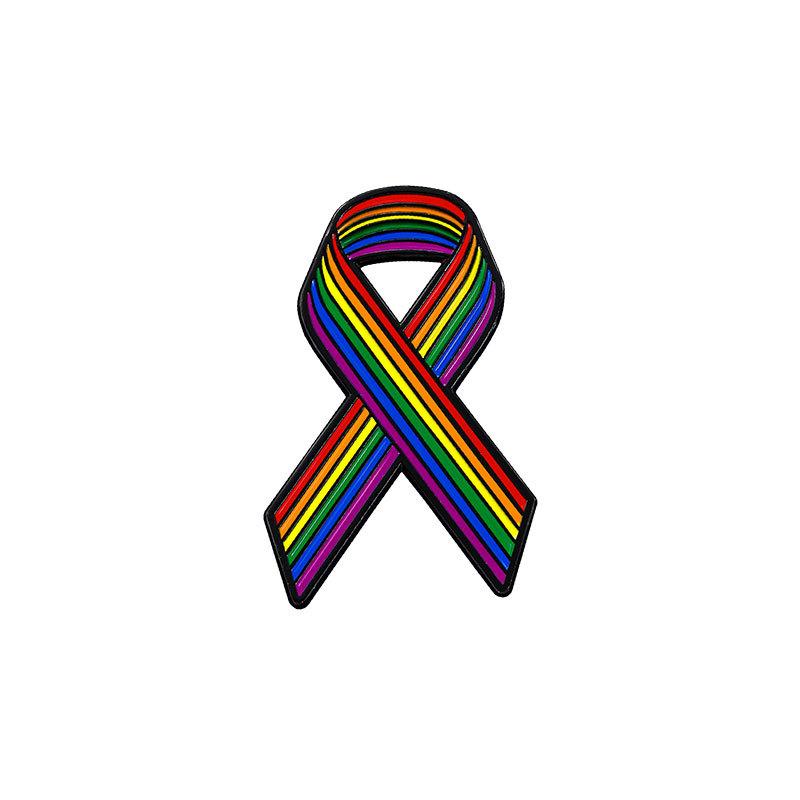 Rainbow Ribbon Breast Cancer Awareness Enamel Brooch Alloy Publicity Badge Anti Exposure Decorative Pin for Backpack Clothing Accessory