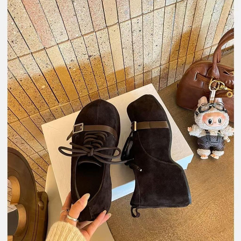 Japanese retro platform lace-up loafers women's 2025 new college style comfortable height-increasing small leather shoes muffin single shoes
