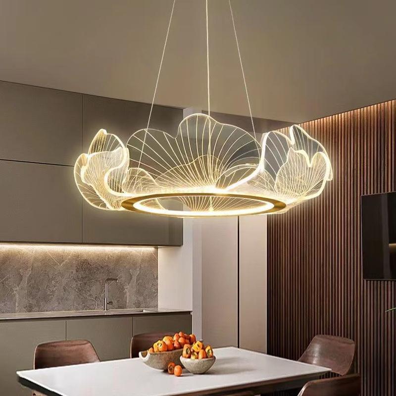 Wohnzimmer-Kronleuchter, moderne Acryl-Ginkgo-Pendelleuchte, LED-Kronleuchter für Esszimmer, Beleuchtungskörper