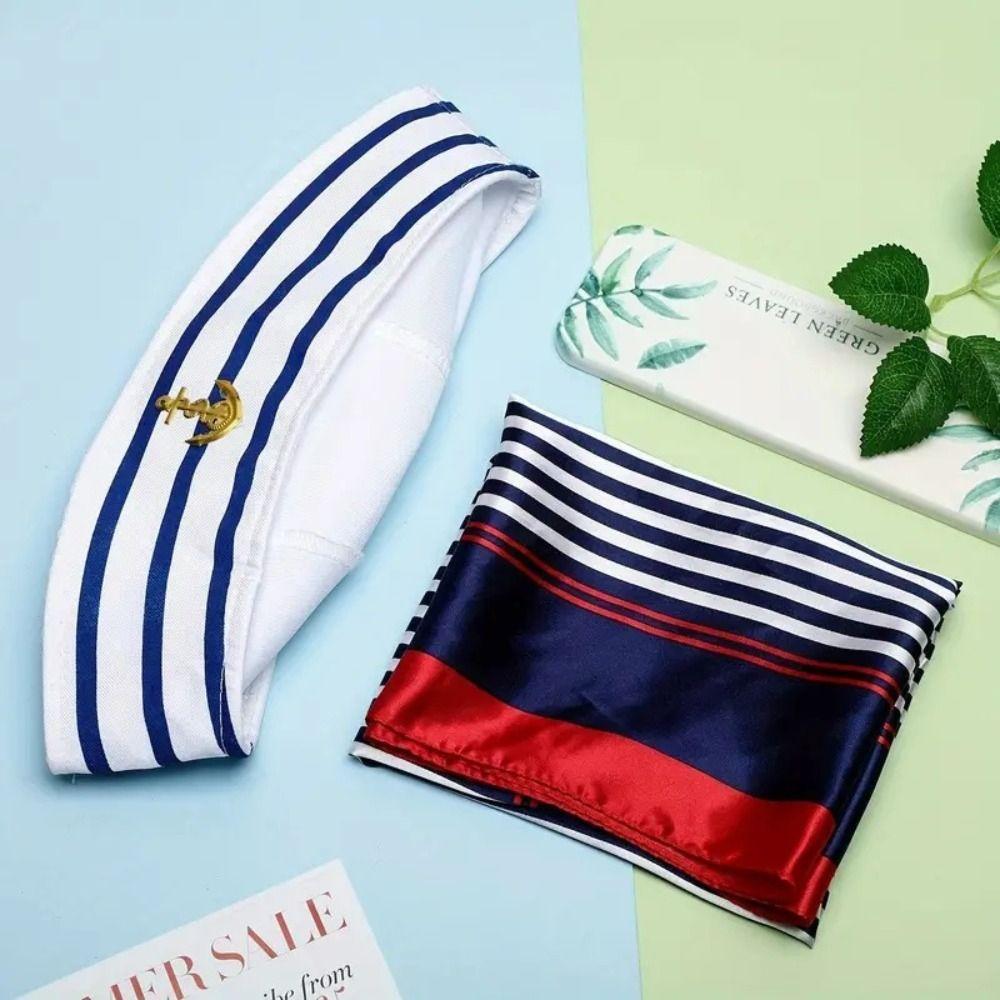 Boat Costume Yacht Captain Hat Dressing Up Navy Blue Sailor Ship Cap Role Play Comfortable Scarf Sailor Hat Costume Accessory