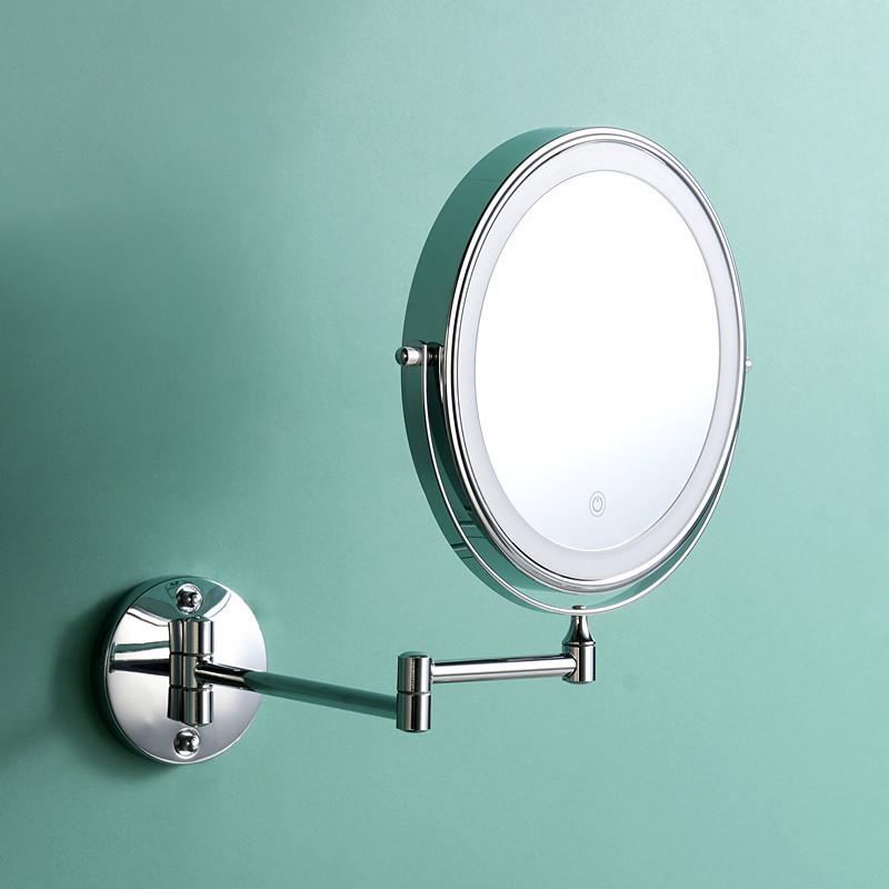 8" Wall-Mounted Folding LED Vanity Mirror - Double-Sided, Lighted, Magnifying for Bathroom Makeup
