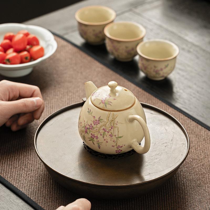 Ru Kiln Open Piece Ceramic Teapot Handmade  Ru Porcelain Xishi Pot Tea Maker Kettle Portable Kung Fu Teapot