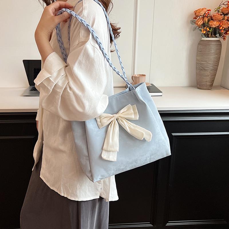 Yogodlns Summer Fashion Large Capacity Student Bow Decor Shoulder Bag New Versatile Women's Bucket Tote Bag For Work Travel