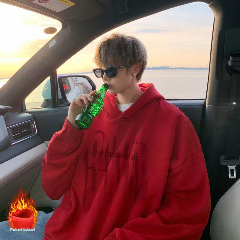 Men's Fleece-Lined Hooded Sweatshirt - Autumn/Winter Loose Fit Casual Jacket