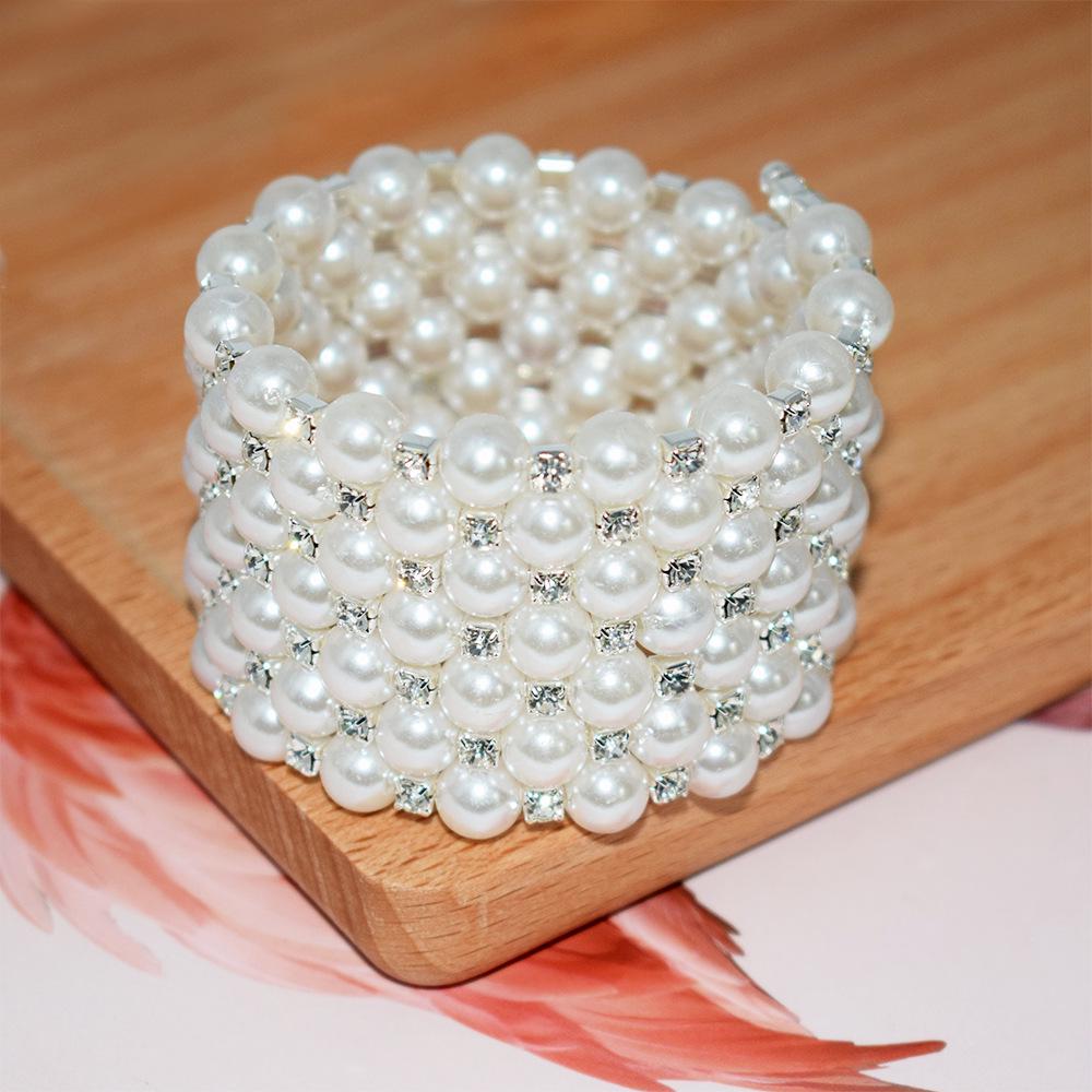 Wielowarstwowa Bransoletka Europejska i Amerykańska: 8mm Kamień Strass Perłowy, Modny Kreatywny Damski Design z 2/3/4/5/7 Rzędami