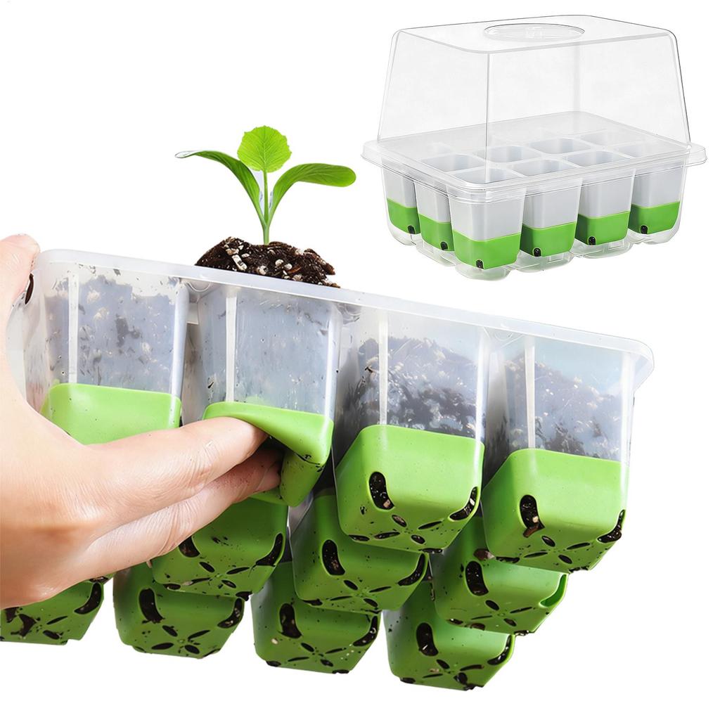 pots 12-cell Seedling Starter Tray Indoor Garden Greenhouse Growth Potting with Cover Adjustable Humidity Germination Box