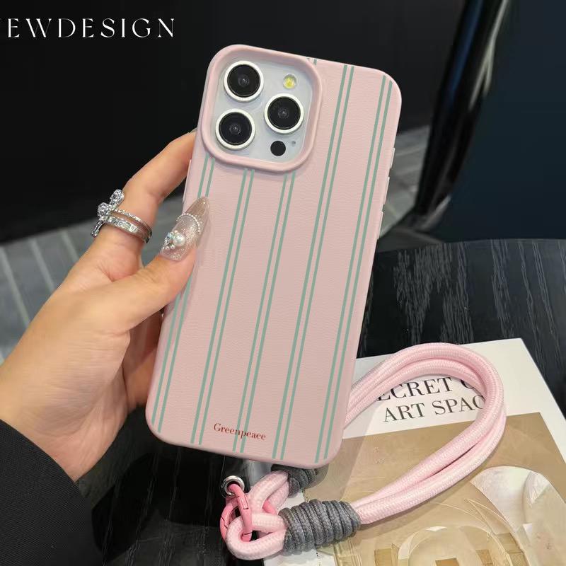 Couple Fashion Stripe TPU Phone Chain Lanyard Case For iPhone 17 16 15 14 13 12 Pro Max 11 Plus Shockproof Silicone Luxury Cover iPhone 13 Pro