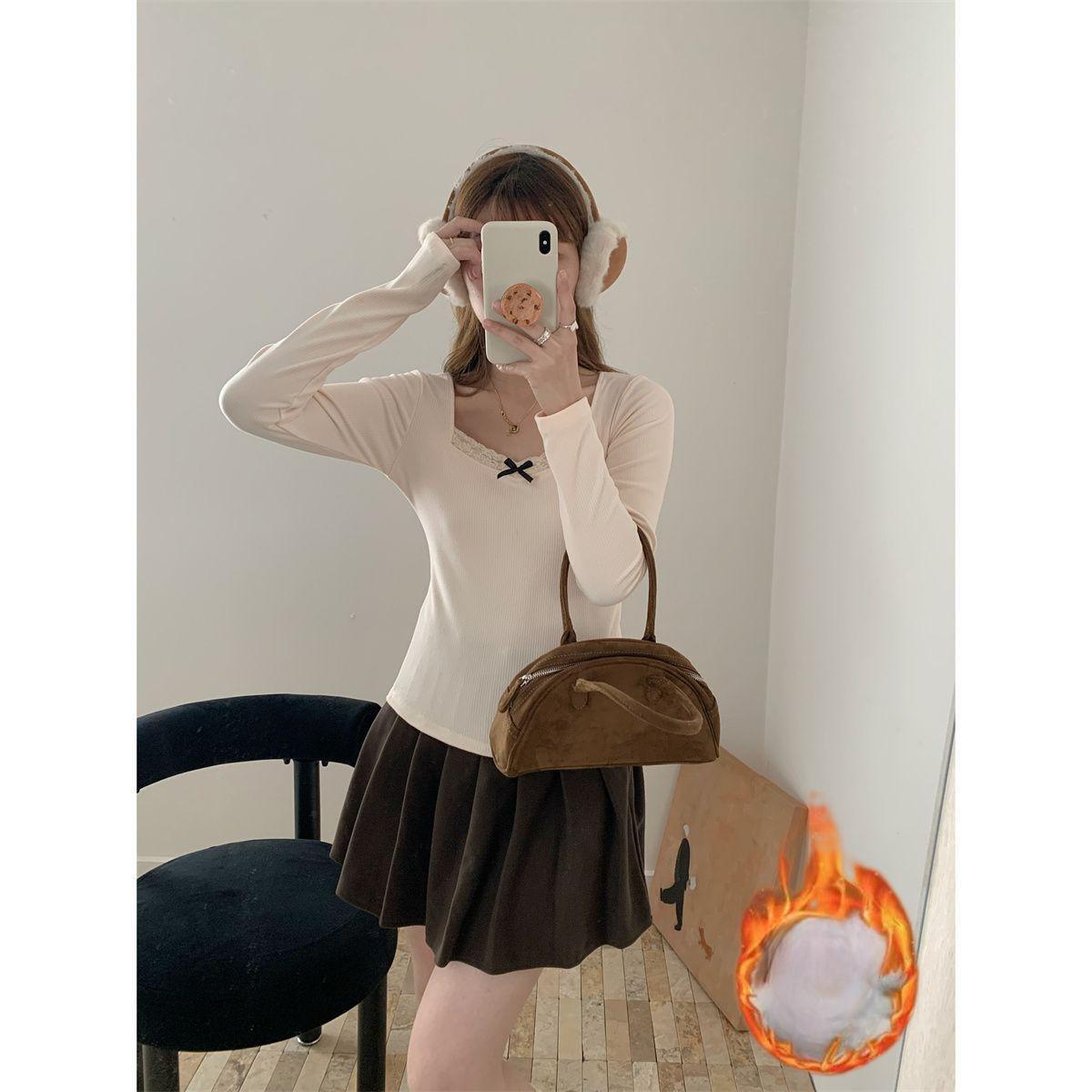 

New Spring, Autumn and Winter Women s T-shirt Lace Pure Bottom Shirt XL