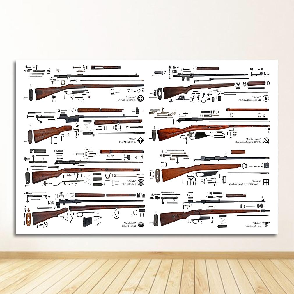 Chart Canvas Prints Modern Painting Posters Wall Art Pictures For Living Room Decoration No Frame AK47 RPG Pistol Russian Weapon