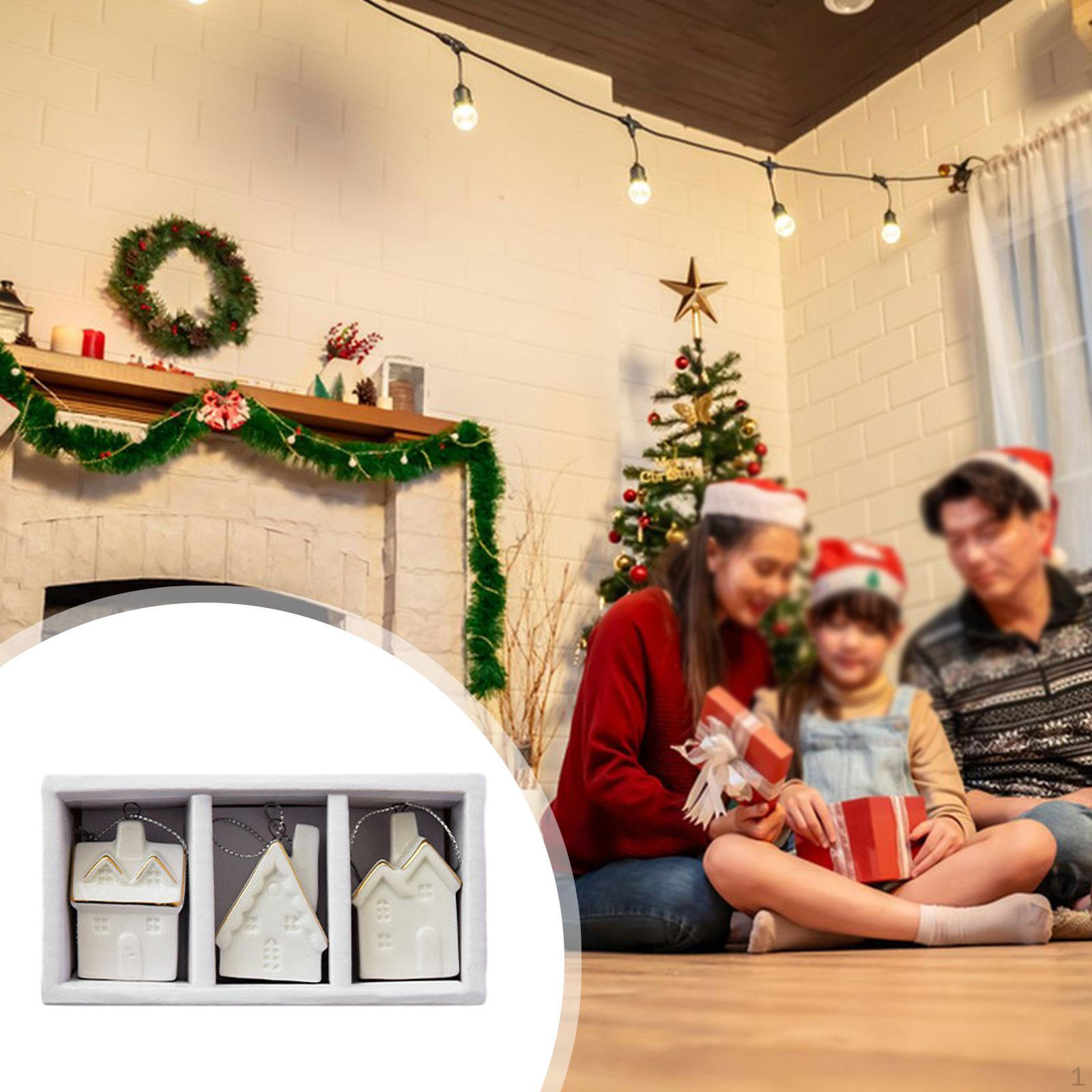 

3 Pieces Christmas Mini House Pendant Hanging Creative Xmas Village Toy Decoration for