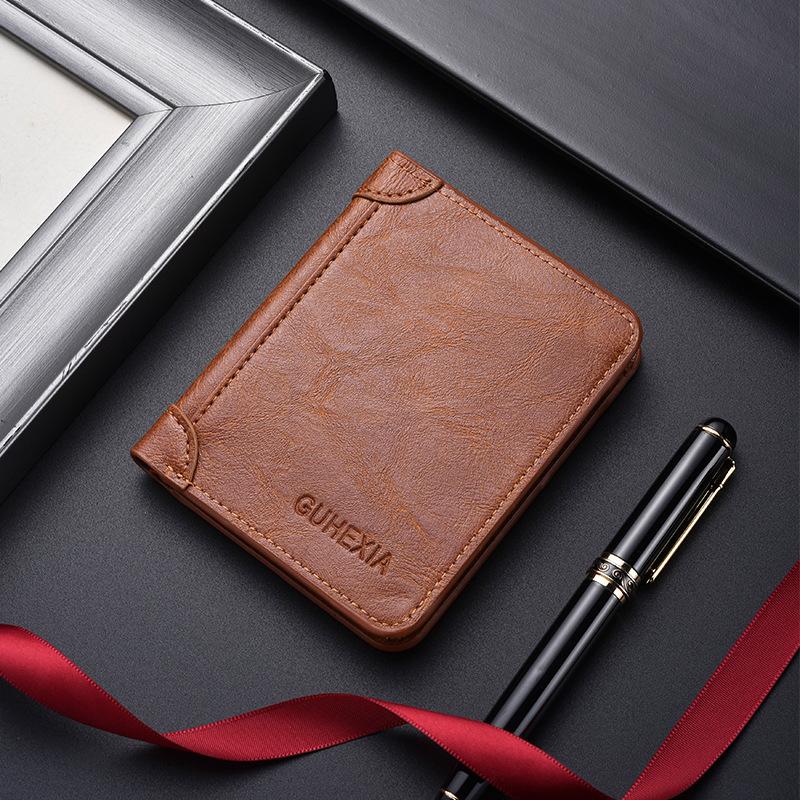Leather Rfid Wallets for Men Vintage Thin Short Multi Function ID Credit Card Holder Money Bag with 2 ID Windows Gift for Him
