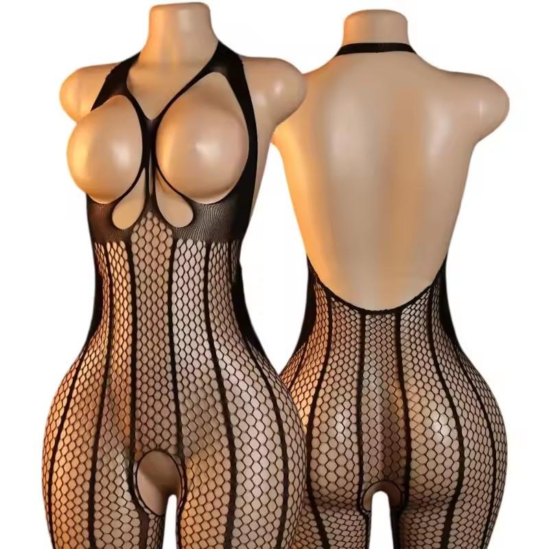 Open Crotch Babydolls Women Sexy Adult Fishnet Mesh Body Stockings Lingerie Catsuit Transparent Erotic Clothing Bodysuits